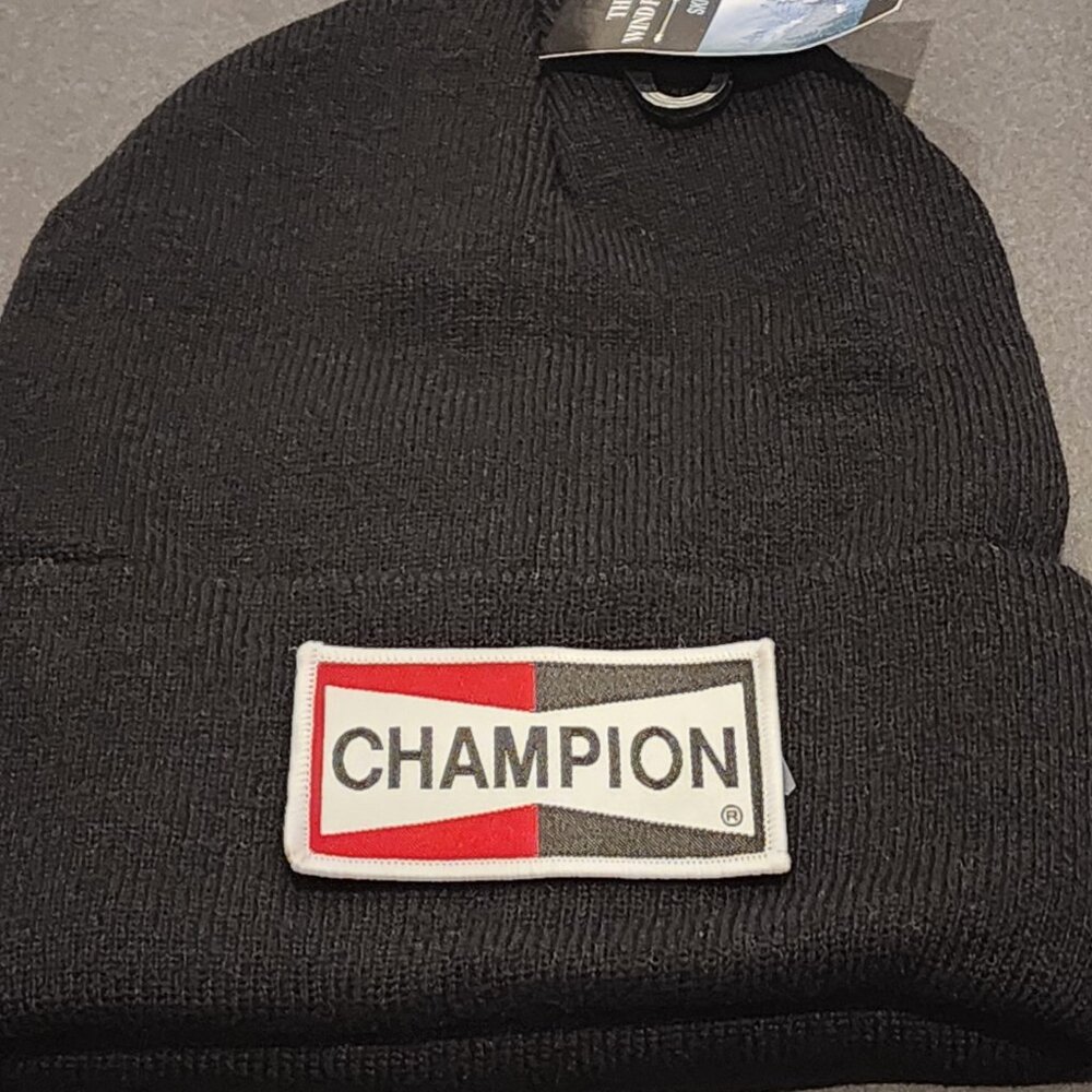 Champion Patched Knit Cuffed Beanie in Black